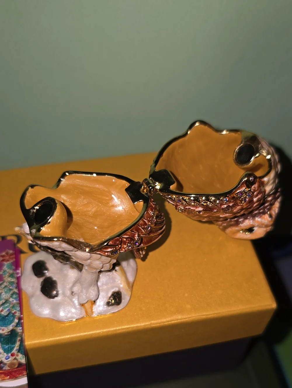 Rucinni Mini Metal and Enamel/ Swarovski Crystal Owl Figurine Trinket Box